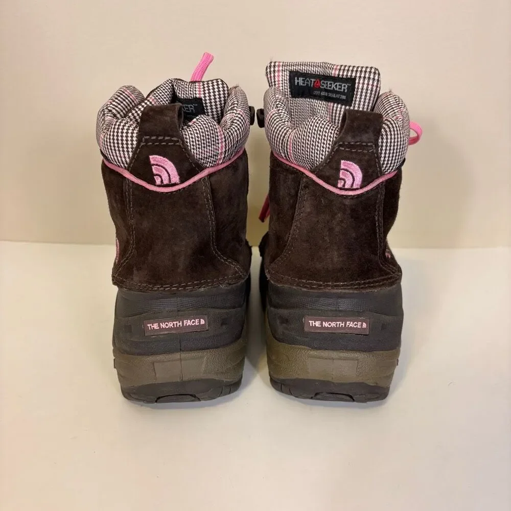 The‎ North Face Brown Suede Insulated Winter Boots with Pink Laces US 6